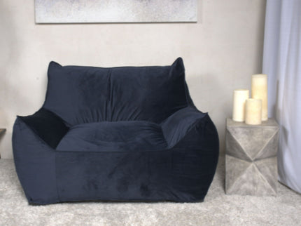 Allea - Velveteen Bean Bag Chair With Armrests - Midnight Blue