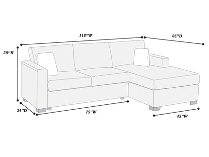 Sectional Sofa Set With Reversible Chaise, Living Room Furniture