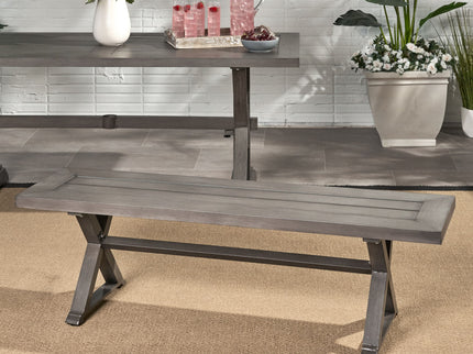 Modern Aluminum Outdoor Dining Bench With X Base - Dark Gray