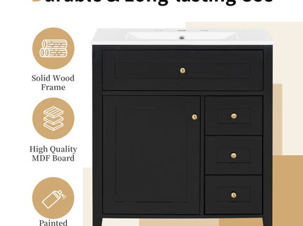 Bathroom Vanity With Sink, 3 Drawers And Adjustable Shelf