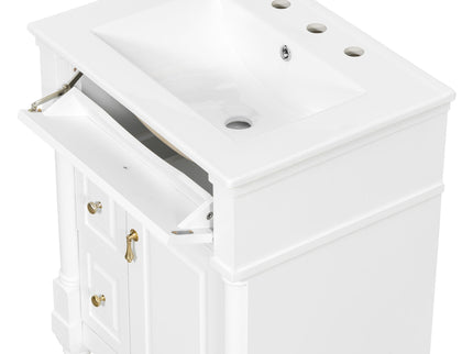 Freestanding Bathroom Vanity With Sink, Adjustable Shelf & Flip Drawer