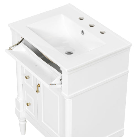 Freestanding Bathroom Vanity With Sink, Adjustable Shelf & Flip Drawer