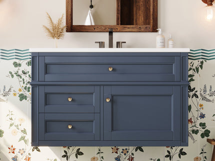 Modern Wall Mounted Floating Cabinet With Double Drawer And Sink