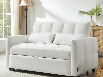 Loveseat Sofa Pull-Out Bed With Adjustable Backrest, 3 USB Ports And 2 Lumbar Pillows For Living Room