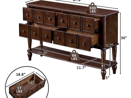 Console Table, Entryway Sofa Table With 4 Storage Drawers And Open Shelf - Espresso