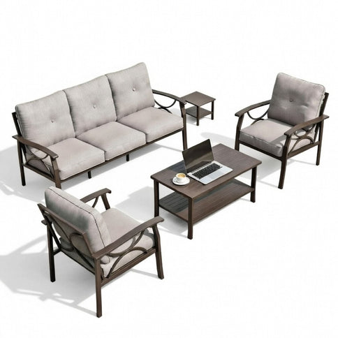 Patio Furniture Set With Coffee Table And Cushions For Backyard