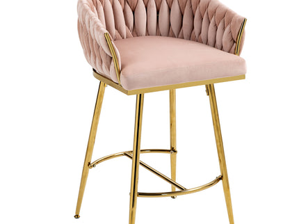 Counter Height Bar Stools Kitchen Island Counter Bar Stool With Hand - Wave Back, Golden Chromed Base And Footrest (Set of 2) - Pink