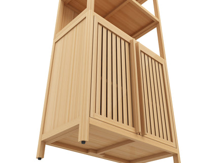 Neutral - Bamboo Storage Cabinet Freestanding With 2 Doors For Bathroom, Living Room, Kitchen, And Entryway - Neutral