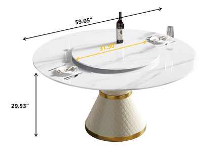 Modern Artificial Stone Round Carbon Steel Base Dining Table Stone Turntable