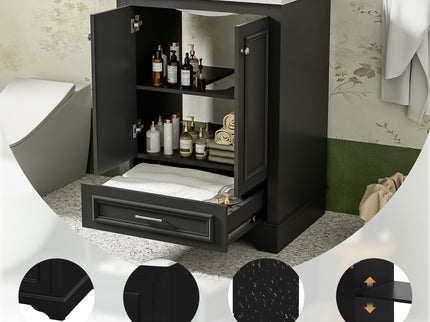 Bathroom Vanity With Ceramic Sink Combo, Modern Freestanding Storage Cabinet With Silver Handles