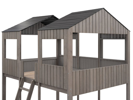 Bunk Bed With Roof, Window, Guardrail, Ladder