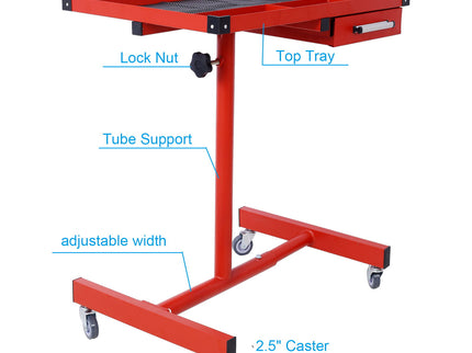 Adjustable Tear Down Work Table With Drawer For Garages, Repair Shops, And Diy, Portable, (4) 2.5" Swivel Casters, 220 Pound Capacity, Rubber Corners, Heavy Duty Steel