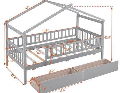House Bed With 2 Drawers