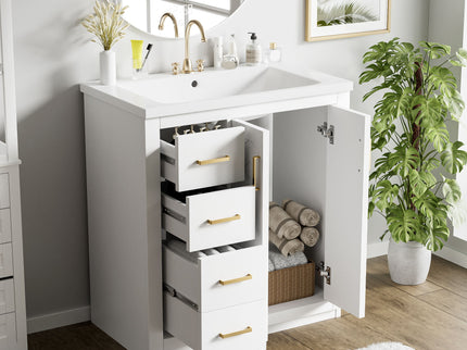 Ceramic Sink Combo, Freestanding Vanity Set With 3 Drawers & Soft Closing Doors