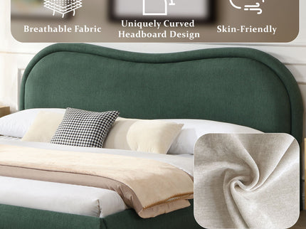 Upholstered Platform Bed Frame With Curved Headboard