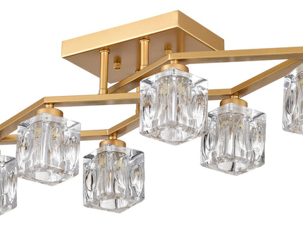 6 Light Crystal Ceiling Light For Dining Room, Modern Ceiling Lamp With Light Fixture For Entryway, Lobby, Kitchen, Bedroom, Living Room, Conference Room, (6*G9 Bulbs Included)