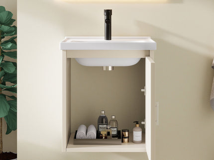 16" Floating Bathroom Vanity Combo, Wall Mounted Cabinet With Sink & Soft Close Doors For Small Bathrooms - Khaki