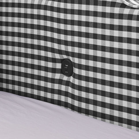 Gingham Daybed With USB Charging Port, Wave-Shaped Design