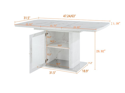 Modern Rectangle Dining Table With Stretchable Top, Storage Cabinet