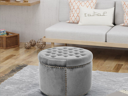 Elegant Round Ottoman Footstool With Studded Rim