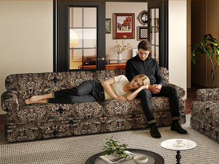 Luxuriously Comfortable Cloud Couch Sofa With Elegant Rolled Arms & Pleated Skirt Design