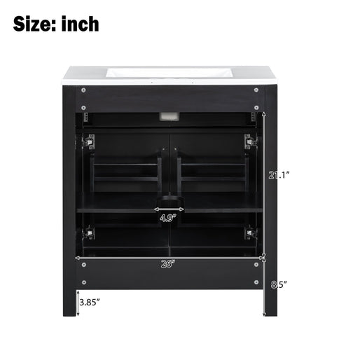 Bathroom Vanity With Ceramic Sink, Modern Single Bathroom Cabinet With 2 Doors And A Shelf, Soft Close Doors