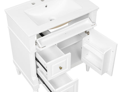 Modern Bathroom Vanity With Sink, Freestanding Cabinet With Flip Drawer & Adjustable Shelf