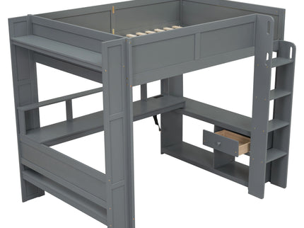 Gaming Loft Bed With Desk, Multi Storage Shelves, LED And Charging Station