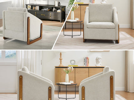 Modern Upholstered Armchair With Wooden Side Frame