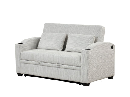 Pull Out Loveseat Sofa With Adjsutable Backrest, 2 Pillows, Cup Holders, USB Ports For Living Room