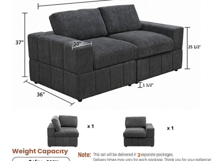 Oversized Modular Loveseat, 2 Piece Living Room Sofa Set - Dark Gray