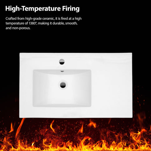 Console Sink With Legs, 32" X 18.5", Durable Porcela With Support - White / Black