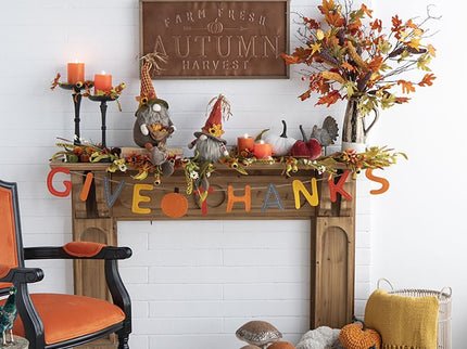 Sitting Gnome With Maple Leaf On Hat, For Holiday Harvest Festival Fall Festival & Thanksgiving Table Decorations (Set of 2) - Orange Multi