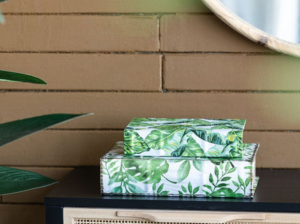 Botanical And Book Boxes (Set of 2) - White / Green