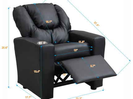 Sally Deluxe Kids Recliner Chair With Cup Holder - Black