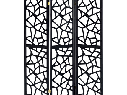 3 Panel Folding Screen With Mosaic Cutout Design - Black