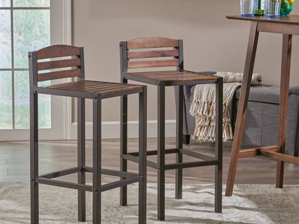 Outdoor Barstool With Slat Panel Design (Set of 2) - Dark Brown