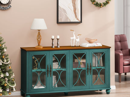 Elegant 4 Door Cabinet With Tempered Glass Doors