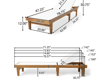 Outdoor Chaise Lounge With Acacia Wood Frame - White / Teak