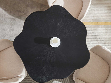 Sculptural Round Dining Table Petal Shape Root Texture For Dining Room - Black