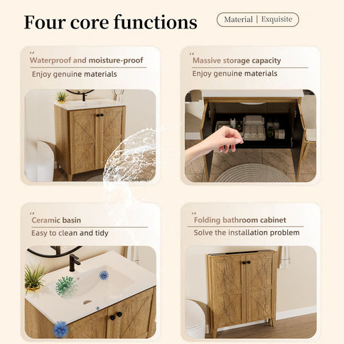 Folding Floor Cabinet With Ceramic Sink, Space Saving