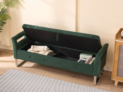 Wide Storage Soft Ottoman Bench With Armrests