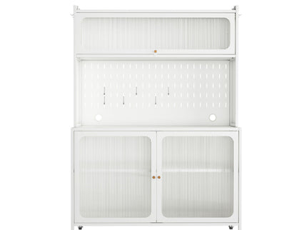 Contemporary Kitchen Pantry Cabinet With Glass Doors, Adjustable Shelves, Steel - Brushed Nickel