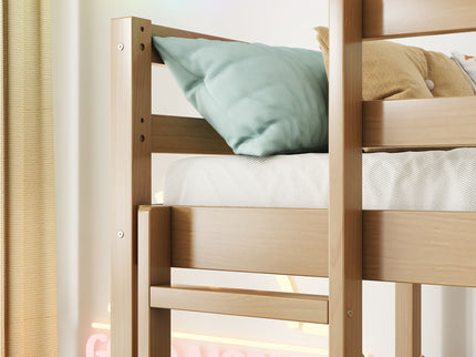 Twin Over Twin Over Twin Triple Bunk Bed With 2 Built In Ladders, Guardrails - Natural