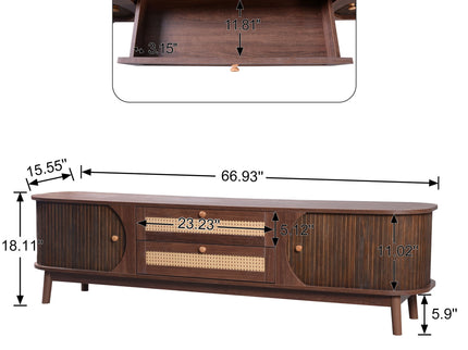 TV Stand For TVs Up To 75'', Cabinet With Drawers And Sliding Doors, Living Room Entertainment Console - Natural Wood / Brown
