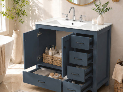 Bathroom Vanity With Sink Combo, 2 Soft Close Doors And 5 Drawers