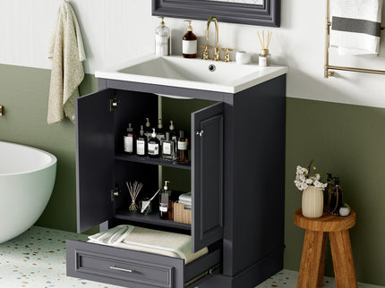 Bathroom Vanity With Ceramic Sink Combo, Modern Freestanding Storage Cabinet With Silver Handles