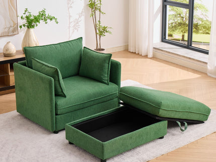 Oversized Deep Seat Accent Chair With Matching Storage Ottoman & Throw Pillows