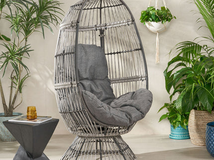 Patio Swivel Basket Egg Chair With Cushion