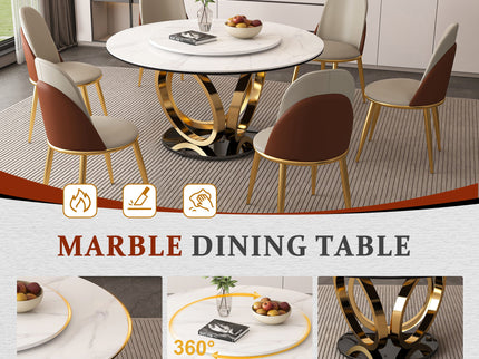 Round Dining Table With 360° Smooth Lazy Susan For Dining Room - Gold / Black / White